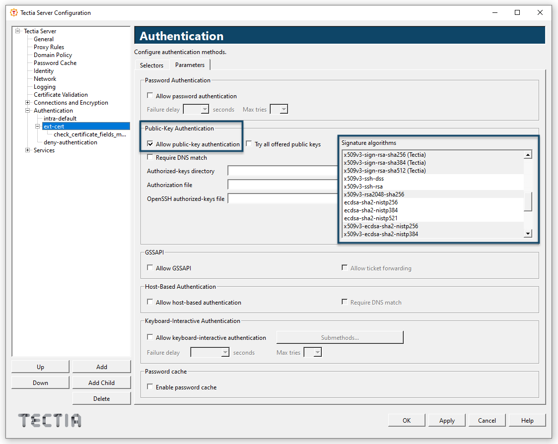 Allowing public key authentication
