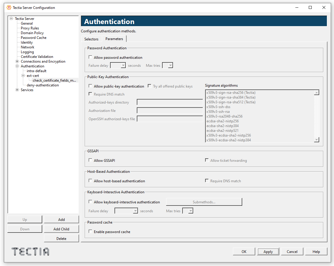Unselecting authentication methods