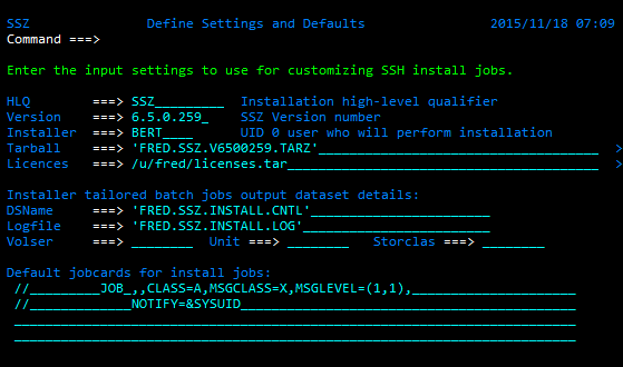 Tectia SSH Assistant Settings for installation input (0.1 SETI)