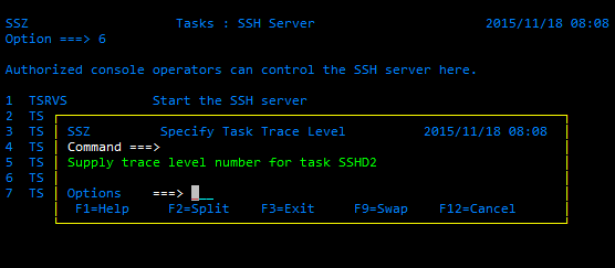 Tectia SSH Assistant ISPF application - Turn trace on or off in the running SSH server (4.1.6 TSRVTR)
