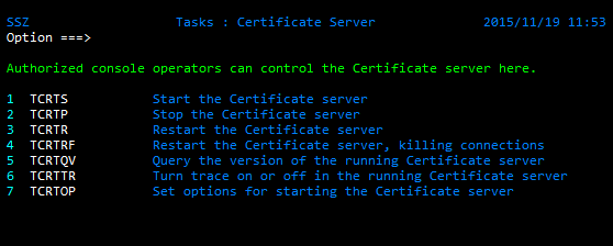 Tectia SSH Assistant ISPF application - Tasks: Certificate Server (4.2 TCRT)
