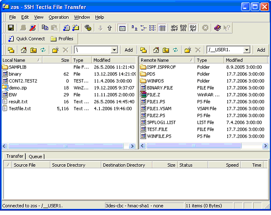 Viewing MVS datasets in the SSH Tectia File Transfer GUI on Windows