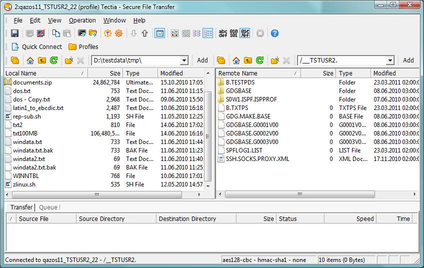Viewing MVS datasets in the Tectia Secure File Transfer GUI on Windows